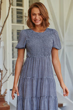 Load image into Gallery viewer, Alba Black Gingham Shirred Maxi Dress
