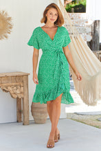 Load image into Gallery viewer, Jinx Daisy Green Tie Waist Midi Dress