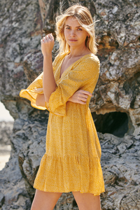 Kalinda Yellow Floral 3/4 Sleeve Dress