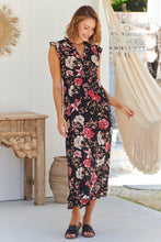 Load image into Gallery viewer, Trissa Black/Wine Floral Print Dress