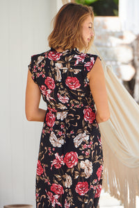Trissa Black/Wine Floral Print Dress