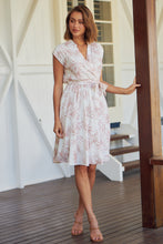 Load image into Gallery viewer, Bloom Collared White/Pink Floral Tie Up Midi Dress