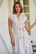 Load image into Gallery viewer, Bloom Collared White/Pink Floral Tie Up Midi Dress