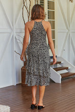 Load image into Gallery viewer, Hyacinth Chiffon Leopard Print High Neck Black/White Evening Dress