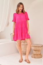 Load image into Gallery viewer, Nia Tiered Hot Pink Linen Smock Dress