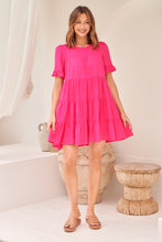 Load image into Gallery viewer, Nia Tiered Hot Pink Linen Smock Dress