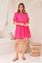 Load image into Gallery viewer, Nia Tiered Hot Pink Linen Smock Dress