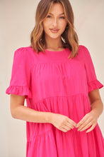 Load image into Gallery viewer, Nia Tiered Hot Pink Linen Smock Dress