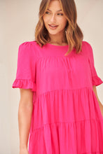 Load image into Gallery viewer, Nia Tiered Hot Pink Linen Smock Dress