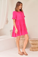 Load image into Gallery viewer, Nia Tiered Hot Pink Linen Smock Dress