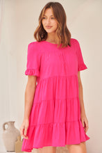 Load image into Gallery viewer, Nia Tiered Hot Pink Linen Smock Dress