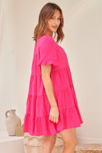 Load image into Gallery viewer, Nia Tiered Hot Pink Linen Smock Dress