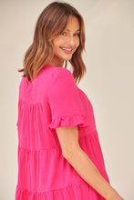 Load image into Gallery viewer, Nia Tiered Hot Pink Linen Smock Dress