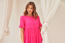 Load image into Gallery viewer, Nia Tiered Hot Pink Linen Smock Dress