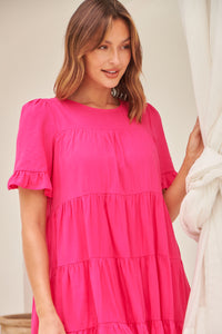 Nia Tiered Hot Pink Linen Smock Dress