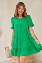 Load image into Gallery viewer, Nia Tiered Shamrock Green Linen Smock Dress