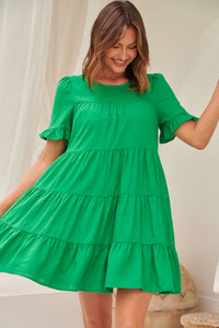 Nia Tiered Shamrock Green Linen Smock Dress