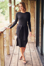 Load image into Gallery viewer, Margot Black Ribbed Knit Tie Front Dress