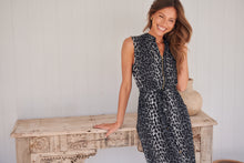 Load image into Gallery viewer, Cleo Midi Black/Grey Animal Print Zip Front Dress