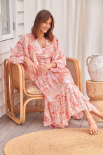 Load image into Gallery viewer, Liliana Peach Floral Print Long Sleeve Tie Up Dress