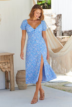 Load image into Gallery viewer, Rochelle Blue Pastel Floral Cap Sleeve Dress