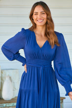 Load image into Gallery viewer, Macy Crepe Navy Tiered Evening Dress