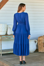 Load image into Gallery viewer, Macy Crepe Navy Tiered Evening Dress