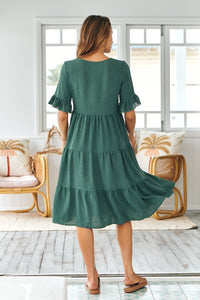 Kimberly Green Midi Tiered Dress