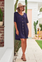 Load image into Gallery viewer, Sublime Button Front Navy Smock Dress