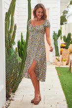 Load image into Gallery viewer, Sarah Blue Yellow Multi Cap Sleeve Dress