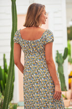 Load image into Gallery viewer, Sarah Blue Yellow Multi Cap Sleeve Dress