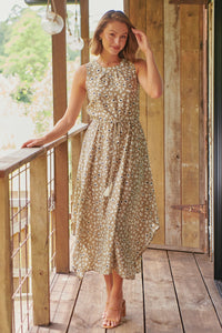 Jacinta Sleeveless Light Khaki Animal Printed Midi Dress