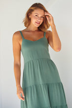 Load image into Gallery viewer, Nora S/less Sage Linen Blend Tiered Midi Dress