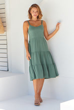 Load image into Gallery viewer, Nora S/less Sage Linen Blend Tiered Midi Dress
