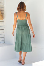 Load image into Gallery viewer, Nora S/less Sage Linen Blend Tiered Midi Dress