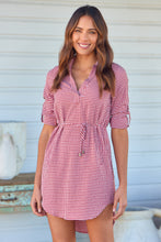 Load image into Gallery viewer, Siara Red Gingham Long Sleeve Shirt Dress