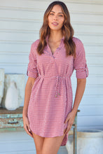 Load image into Gallery viewer, Siara Red Gingham Long Sleeve Shirt Dress