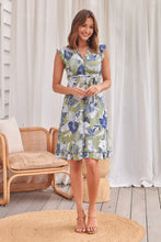 Load image into Gallery viewer, Maggie Green/Navy Bold Leaf Print Print Midi Dress