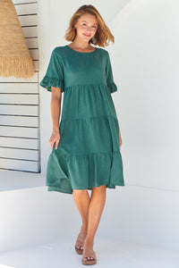 Kimberly Green Midi Tiered Dress