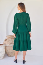 Load image into Gallery viewer, Keesha Emerald Cross Over Side Long Sleeve Tie Maxi Dress