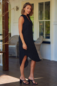 Xenia Black Print Pocket Front Dress