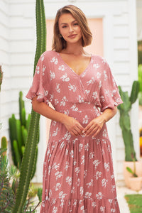 California Pink Floral Print Maxi Dress