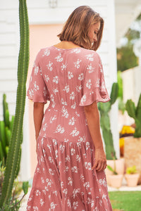 California Pink Floral Print Maxi Dress