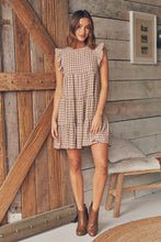 Load image into Gallery viewer, Anya Frill Beige Check Sleeved Dress