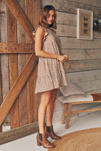 Load image into Gallery viewer, Anya Frill Beige Check Sleeved Dress
