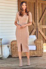 Load image into Gallery viewer, Mateo Tan 3/4 Sleeve Knit Button Front Dress