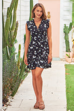 Load image into Gallery viewer, Amalia Black/Blue Floral Print Dress