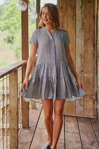 Monique Button Front Black/White Gingham Dress