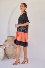 Load image into Gallery viewer, Madeline Black/Melon Polka Smock Pocket Dress