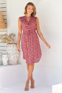 Cleo Midi Red Floral Zip Front Dress